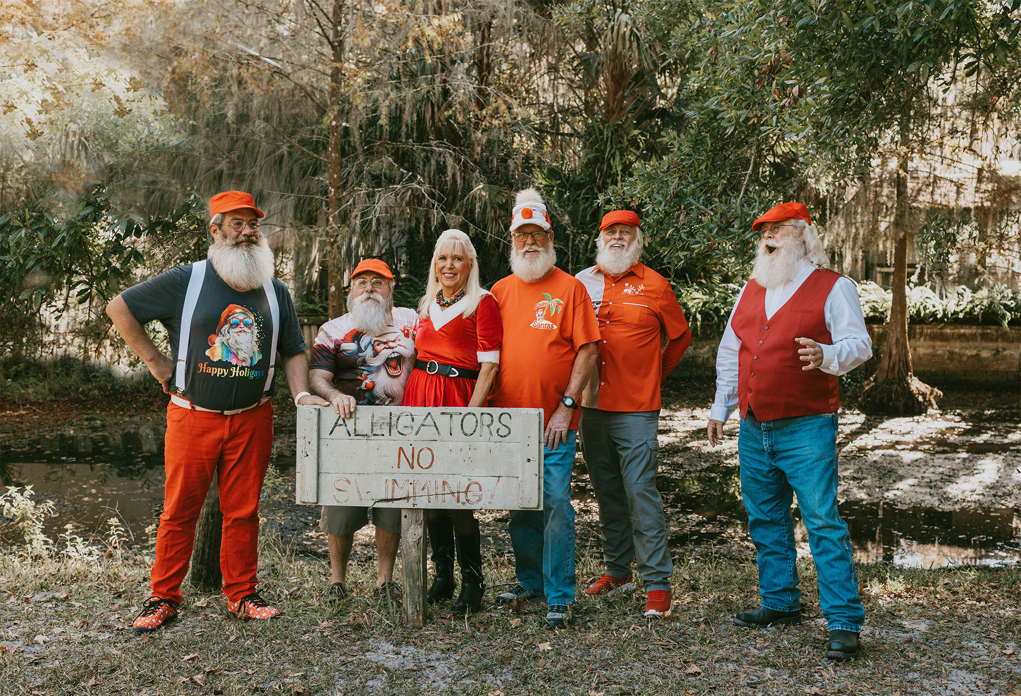 Santas meeting in the swamp - photo by Joshua Jacobs
